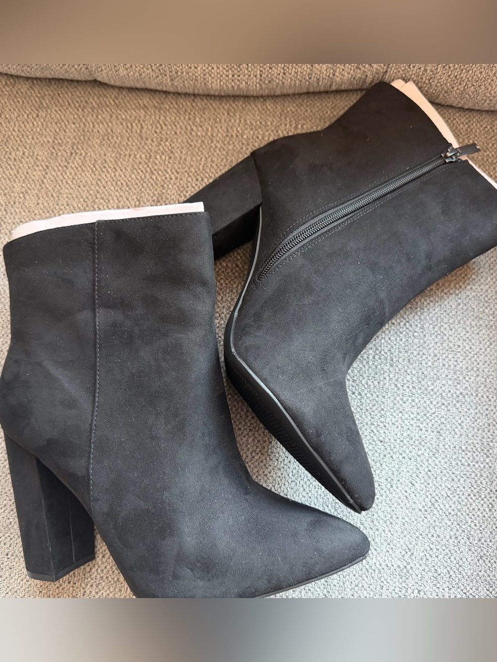 JustFab Black Suede Pointed Toe Block Heel Ankle Boots